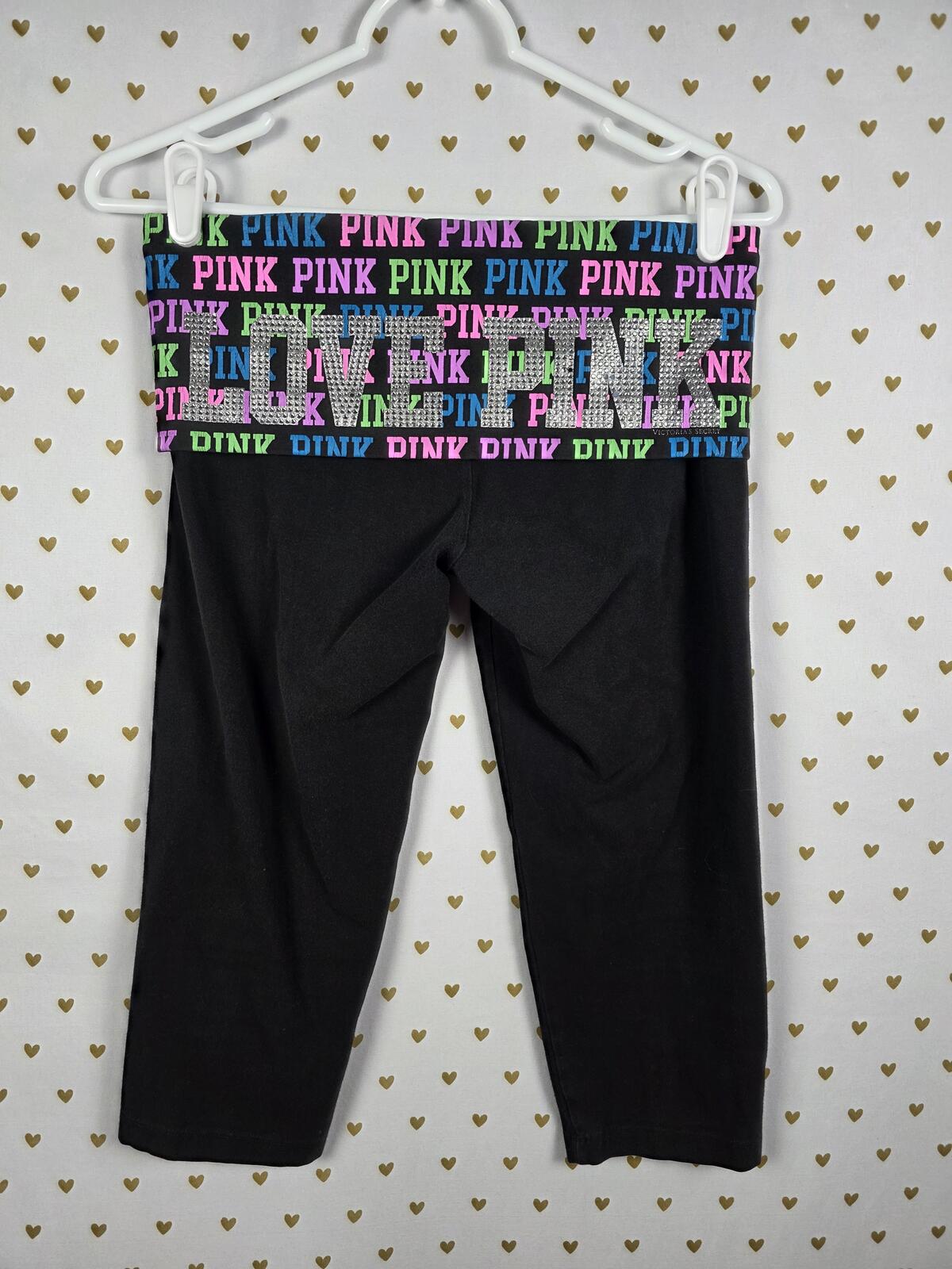 Victorias Secret PINK VINTAGE Rainbow Bling FOLDOVER Yoga Pants Capri small