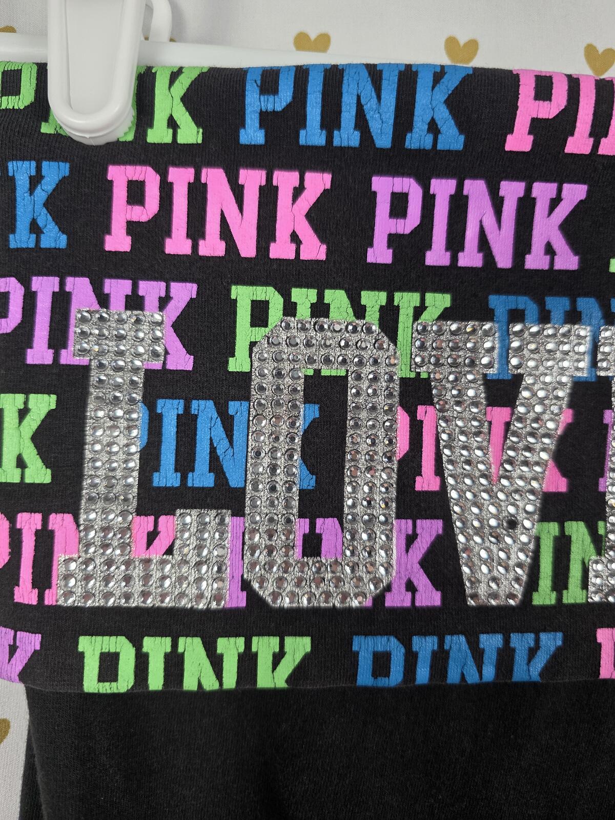 Victorias Secret PINK VINTAGE Rainbow Bling FOLDOVER Yoga Pants Capri small