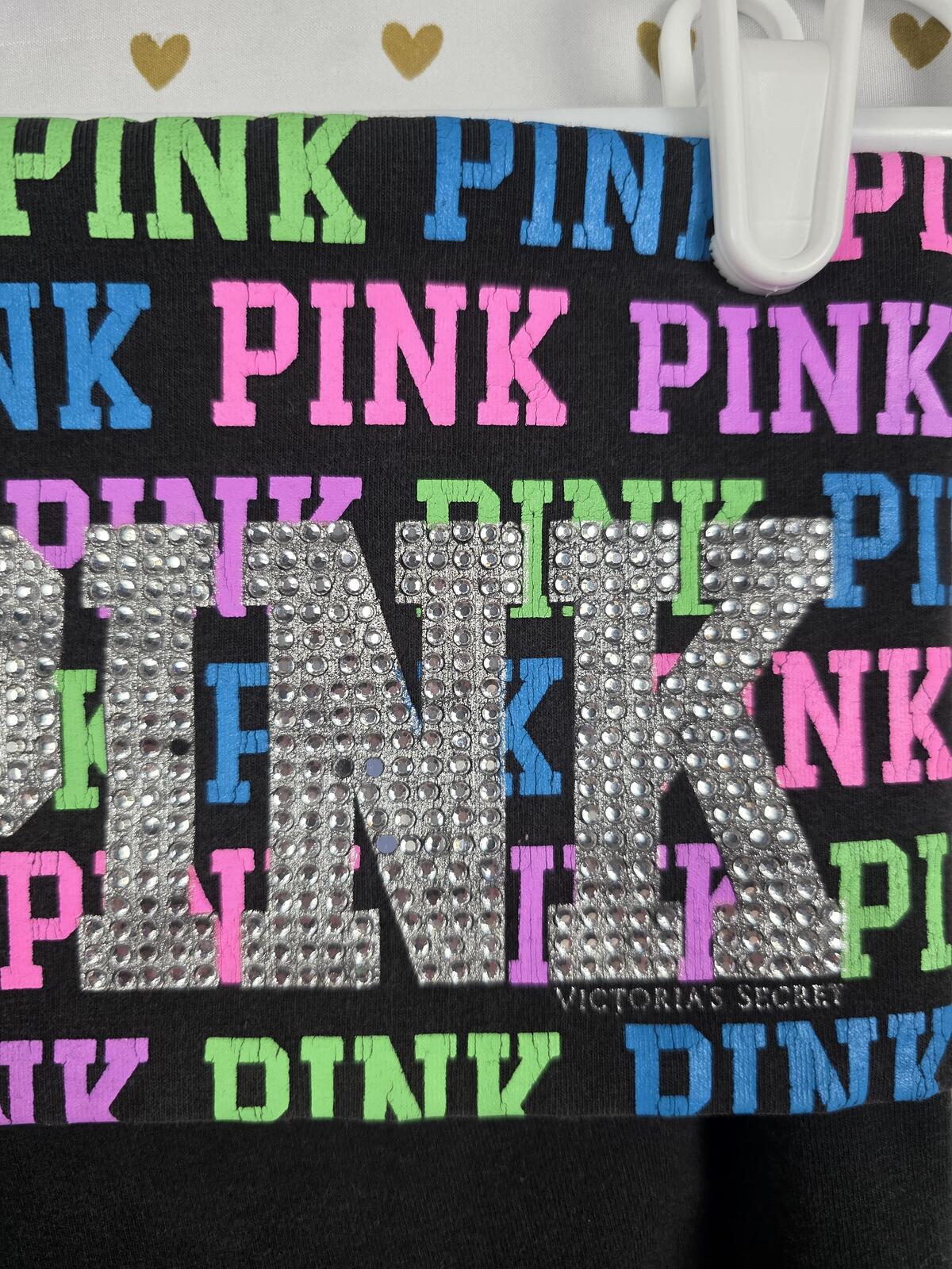 Victorias Secret PINK VINTAGE Rainbow Bling FOLDOVER Yoga Pants Capri small