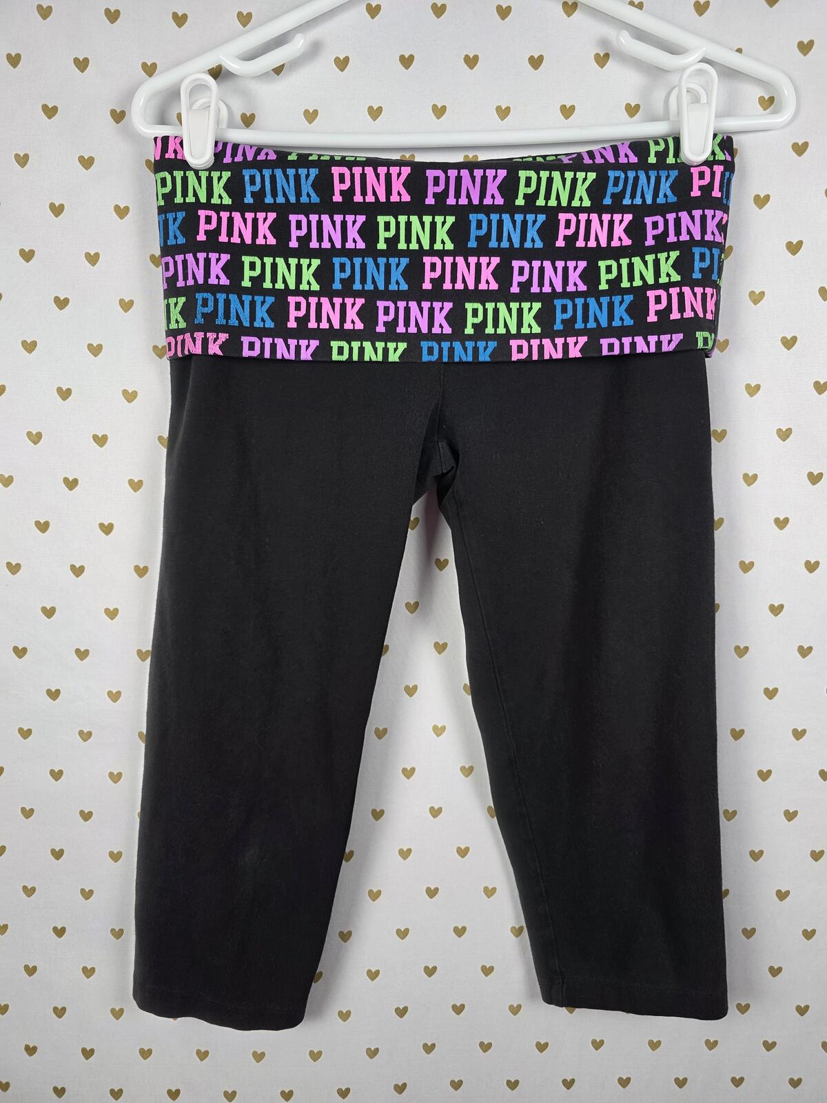 Victorias Secret PINK VINTAGE Rainbow Bling FOLDOVER Yoga Pants Capri small
