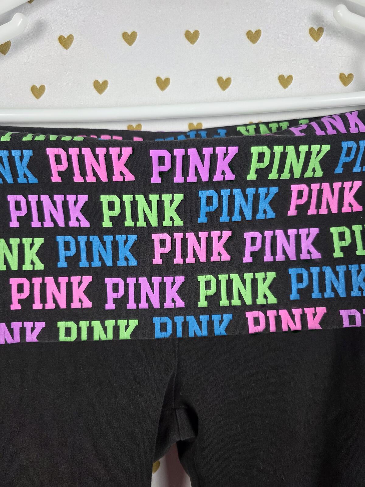 Victorias Secret PINK VINTAGE Rainbow Bling FOLDOVER Yoga Pants Capri small