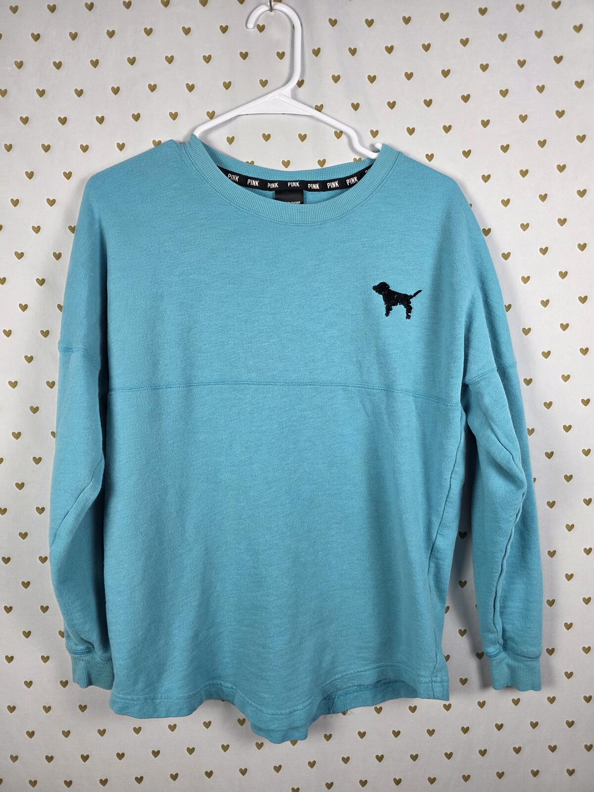Victorias Secret Pink BLING SEQUINED Campus Sweater Shirt Blue Oversized XS