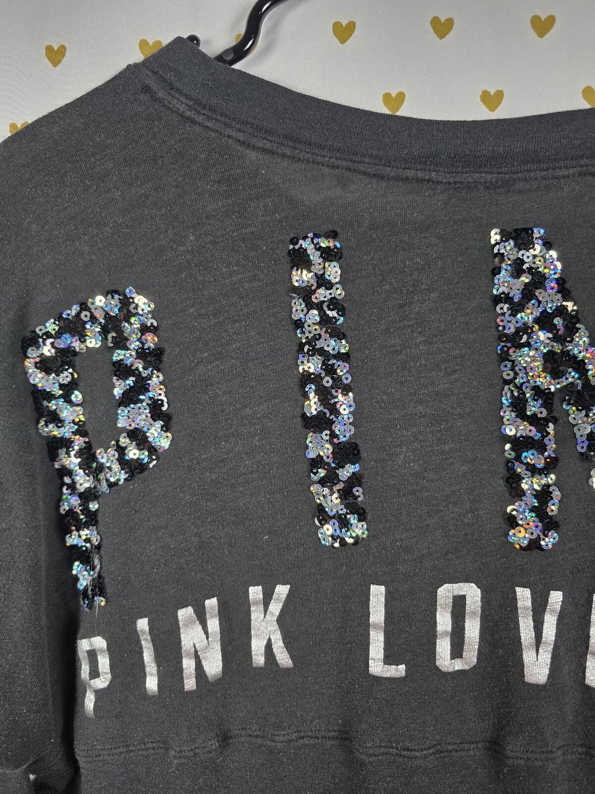 Victorias Secret PINK LEOPARD CHEETAH Bling Sequined Campus Tee Shirt XS