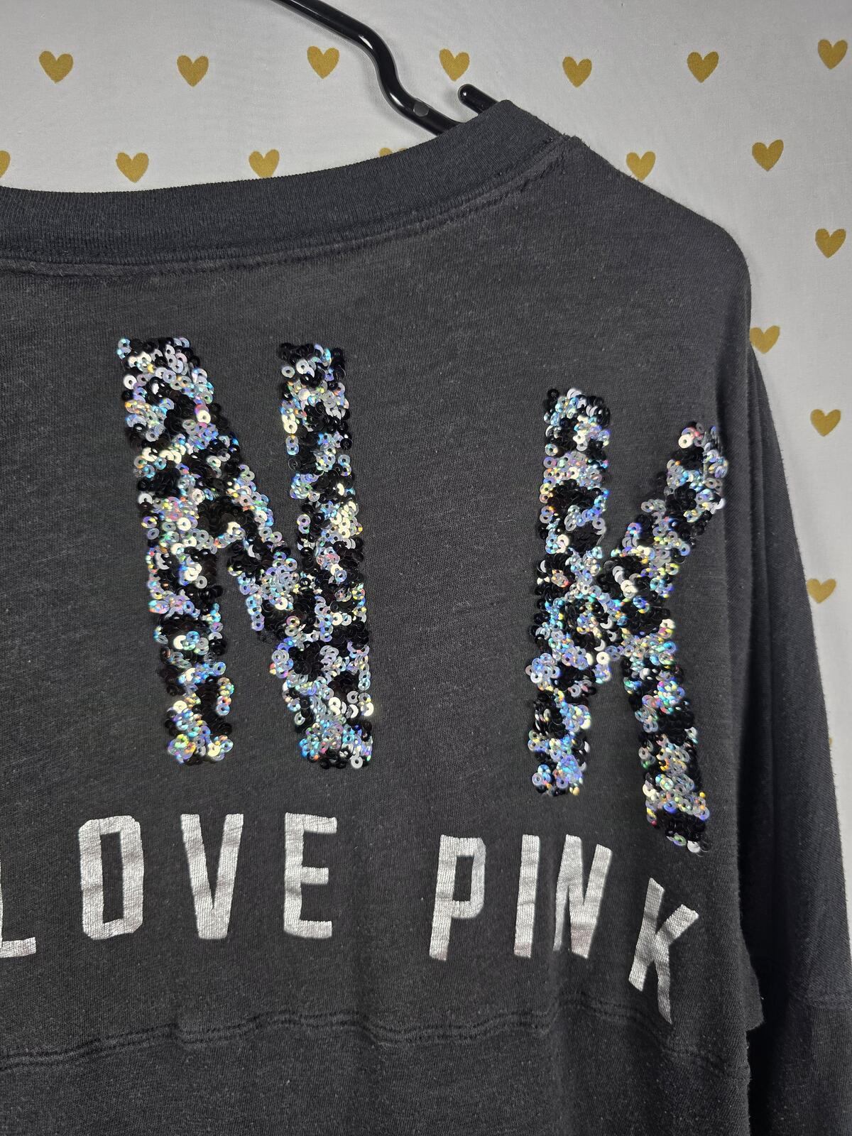 Victorias Secret PINK LEOPARD CHEETAH Bling Sequined Campus Tee Shirt XS