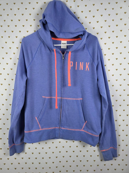 Victorias Secret Pink Neon Accent Purple Full Zip Hoodie Jacket LARGE