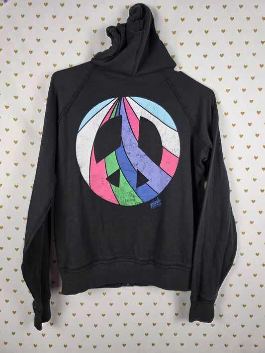 Victorias Secret Pink VINTAGE Peace Y2k Full Zip Jacket Black LARGE