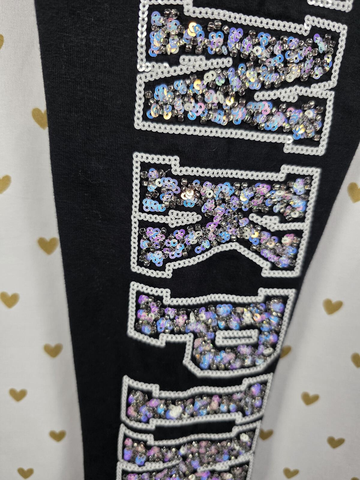 Victorias Secret PINK BLING Logo Yoga Pants Sequined Ankle SMALL