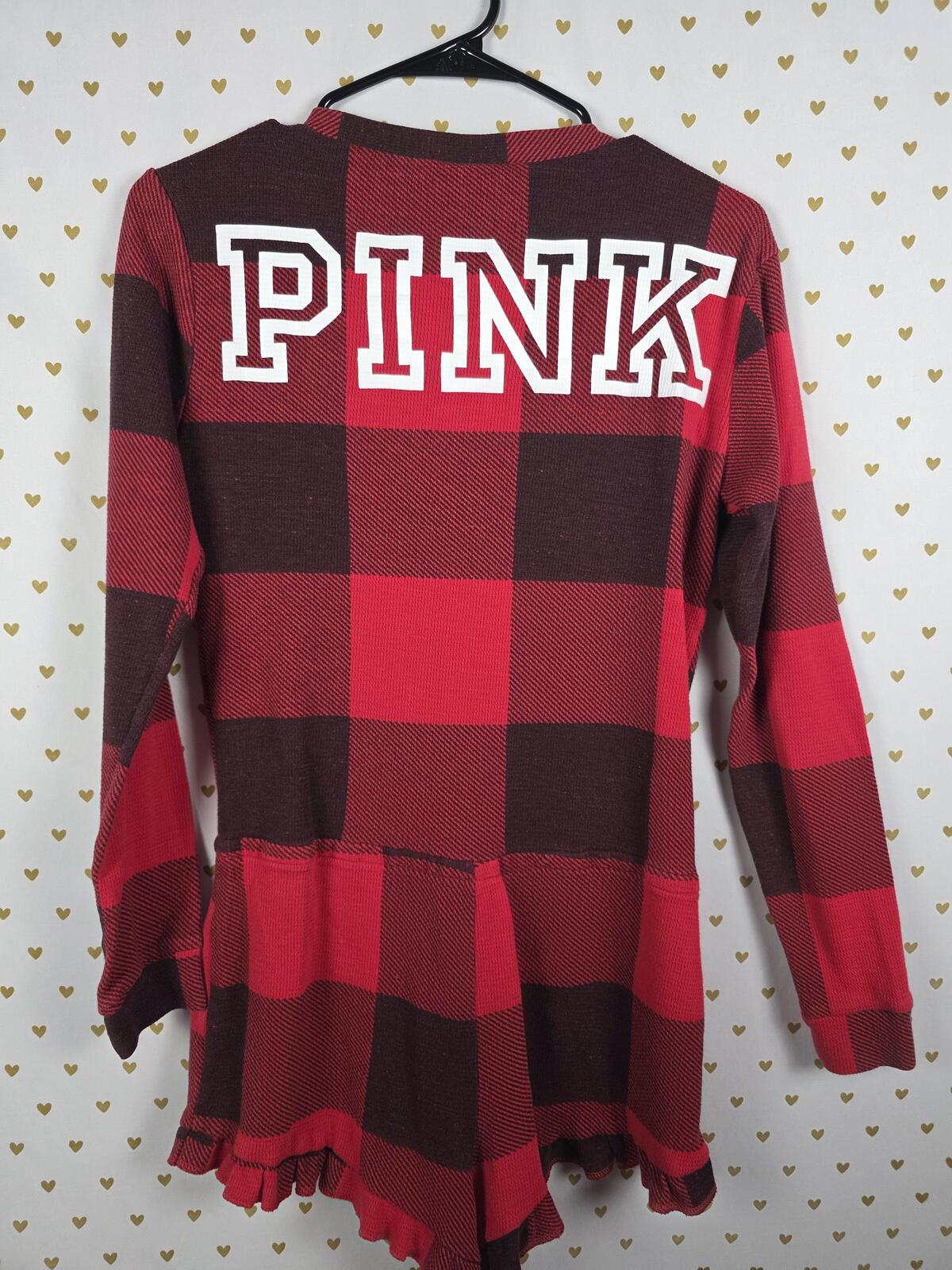 Victorias Secret PINK Buffalo Plaid MEDIUM Sleep Romper Shorts Thermal