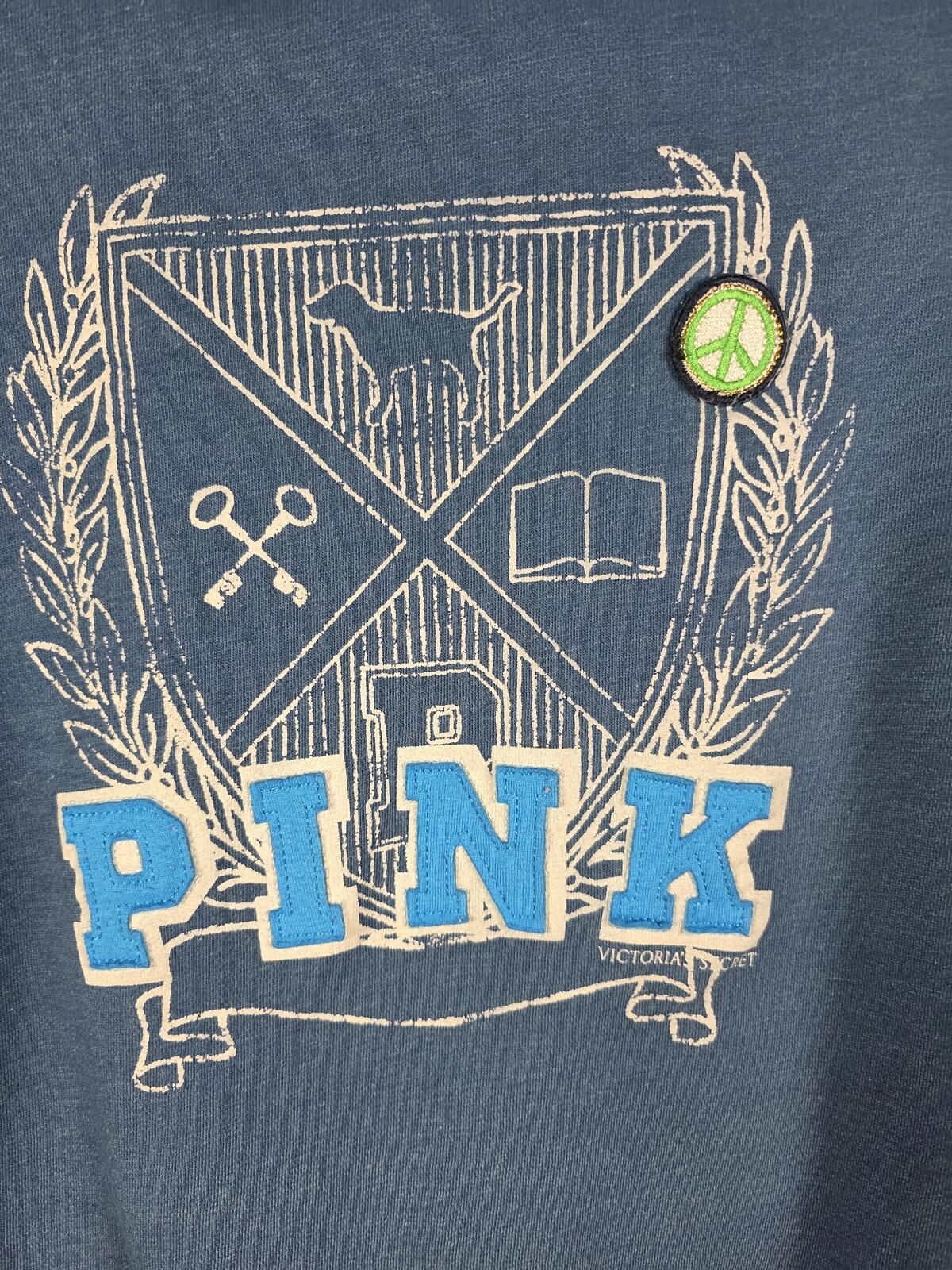 Victorias Secret Pink Embroidered Patch Full Zip Hoodie Blue Vintage Y2k xs