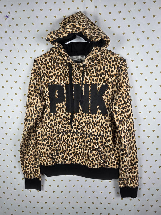 Victorias Secret Pink Leopard Cheetah Pullover Hoodie Logo sweater HTF MEDIUM