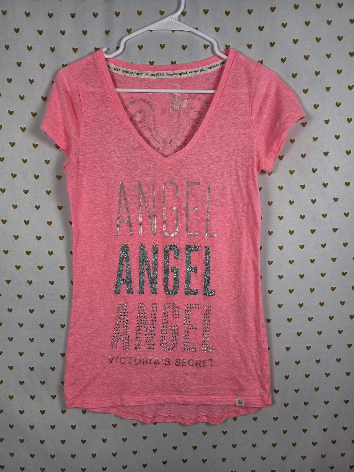Victorias Secret ANGEL BLING WINGS Neon V neck SUPERMODEL ESSENTIALS Tee Shirt