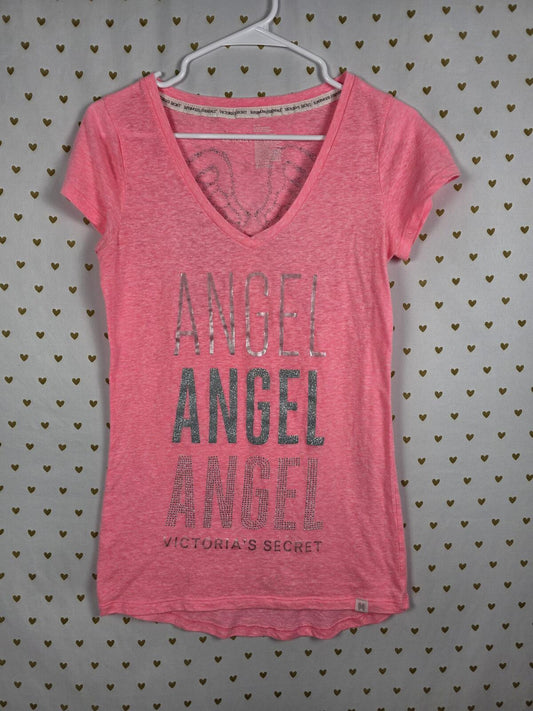 Victorias Secret ANGEL BLING WINGS Neon V neck SUPERMODEL ESSENTIALS Tee Shirt