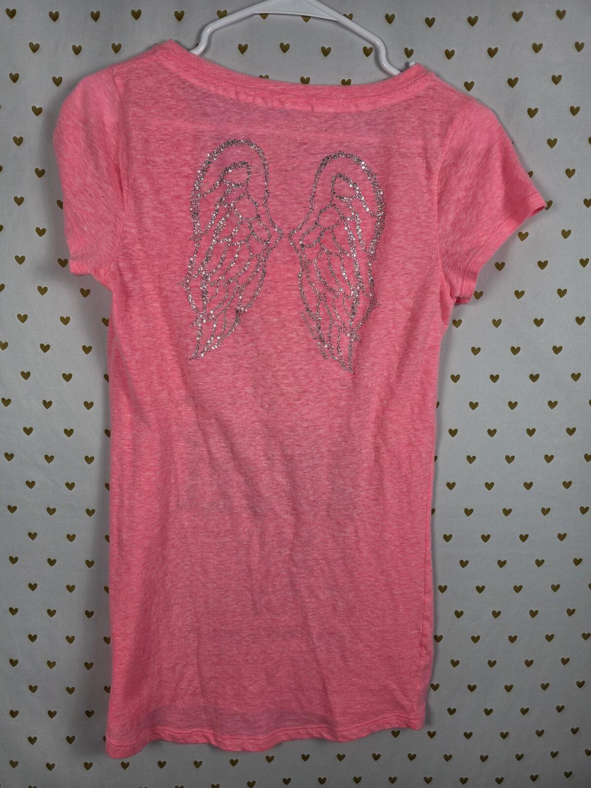 Victorias Secret ANGEL BLING WINGS Neon V neck SUPERMODEL ESSENTIALS Tee Shirt