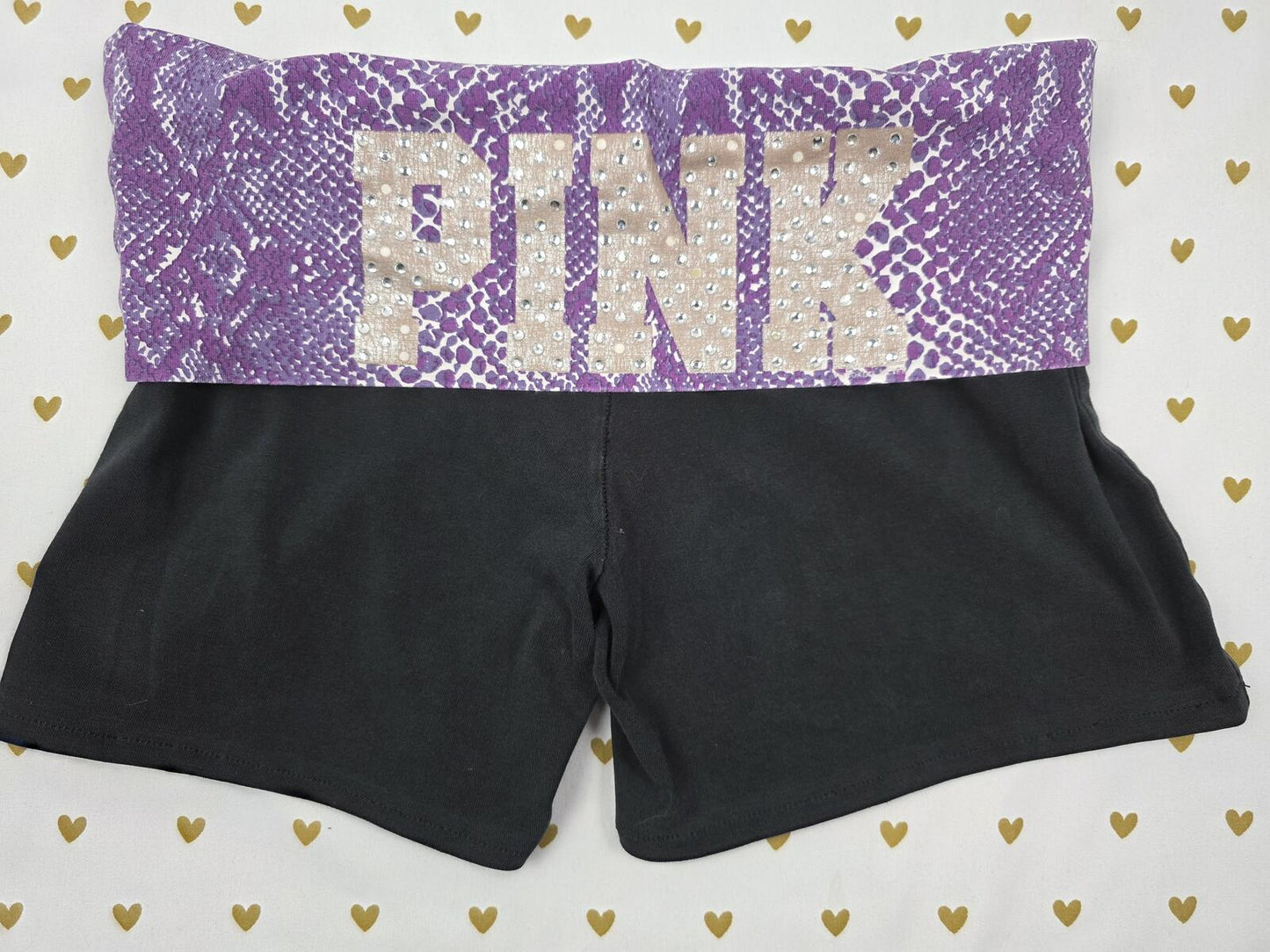Victorias Secret PINK BLING Foldover YOGA SHORTS SNAKE PRINT SMALL