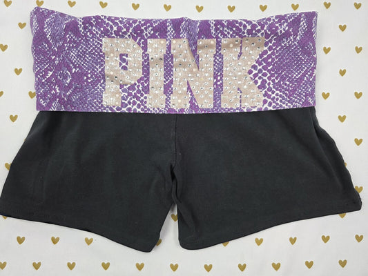 Victorias Secret PINK BLING Foldover YOGA SHORTS SNAKE PRINT SMALL