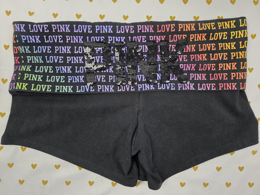 Victorias Secret RAINBOW BLING Foldover Shorts Y2k Sequined MEDIUM