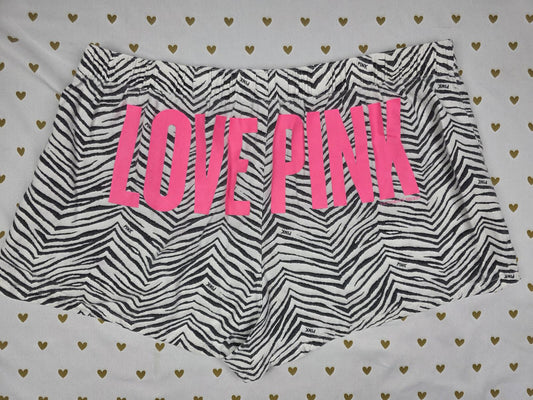 Victorias Secret PINK VINTAGE Zebra LOVE Heart Y2K Sleep Shorts PJ Bottoms MED
