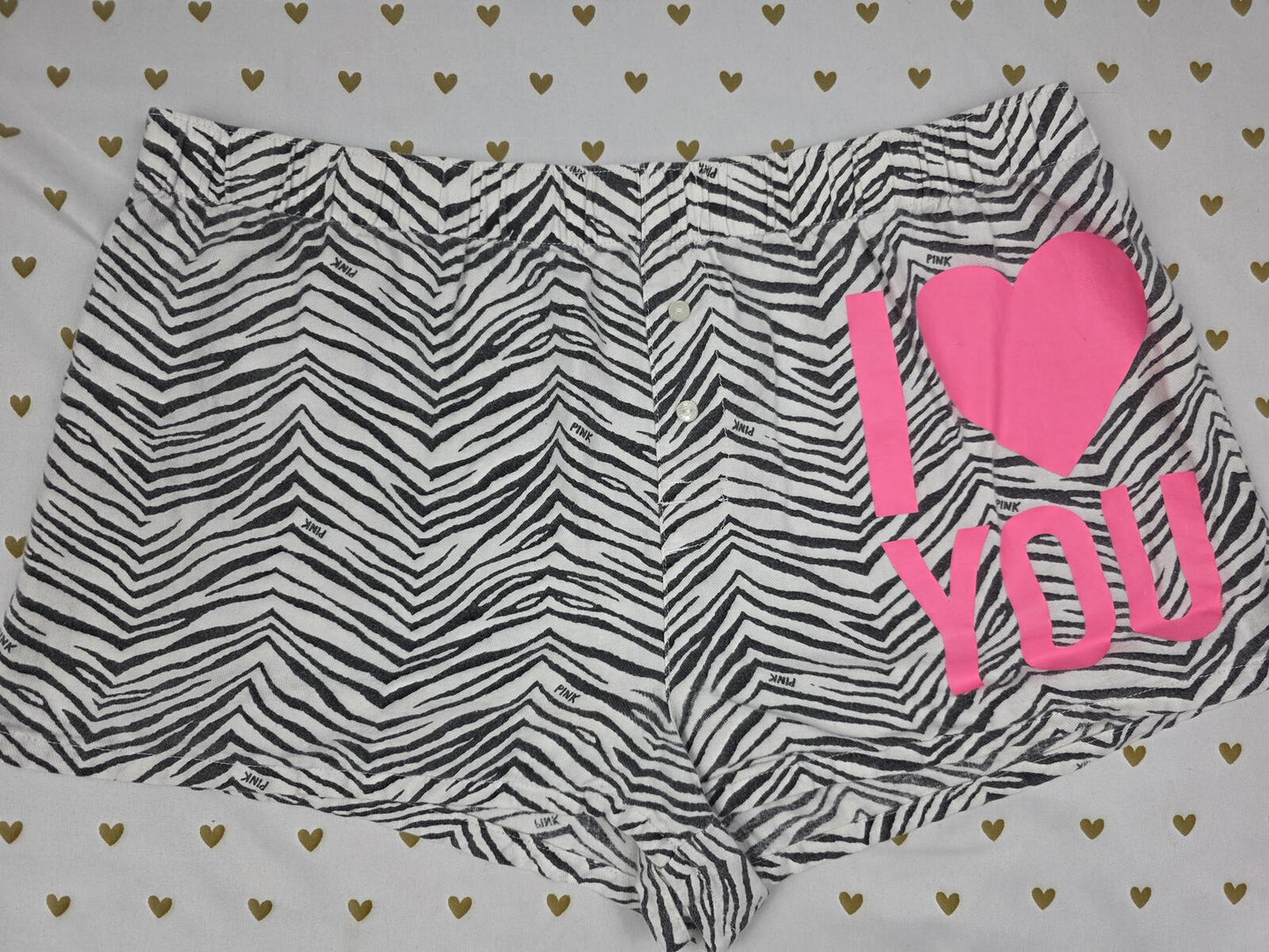 Victorias Secret PINK VINTAGE Zebra LOVE Heart Y2K Sleep Shorts PJ Bottoms MED