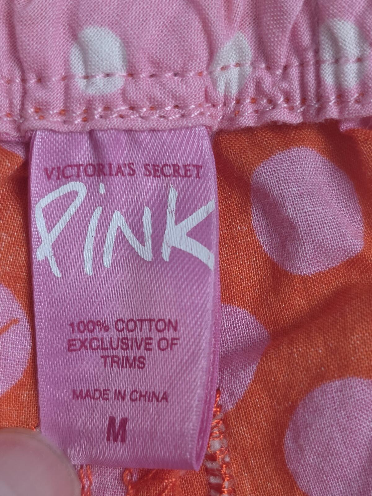 Victorias Secret PINK Cotton Lounge Pants Logo Butt VINTAGE Polka Dot PJ MEDIUM