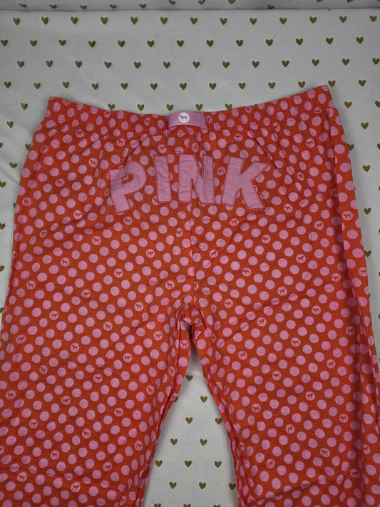 Victorias Secret PINK Cotton Lounge Pants Logo Butt VINTAGE Polka Dot PJ MEDIUM
