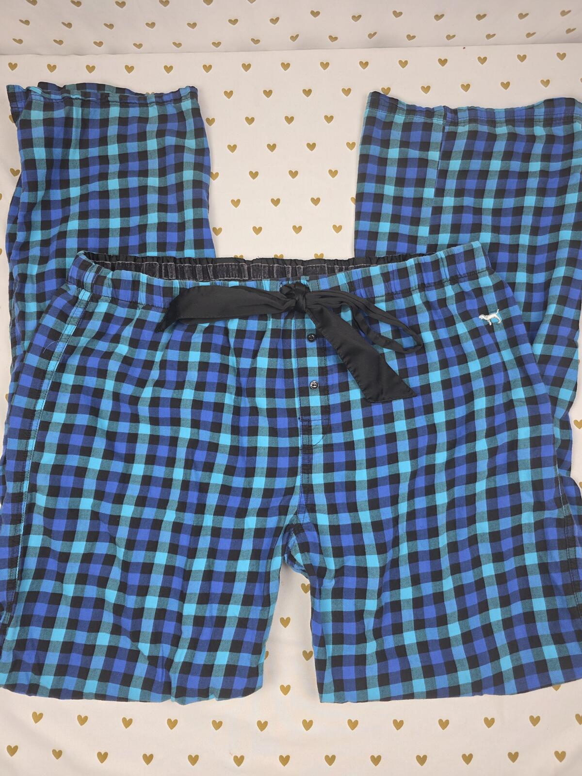 Victorias Secret BLING PINK VINTAGE Logo Diaper Butt Sleep Pants PJ Plaid MEDIUM