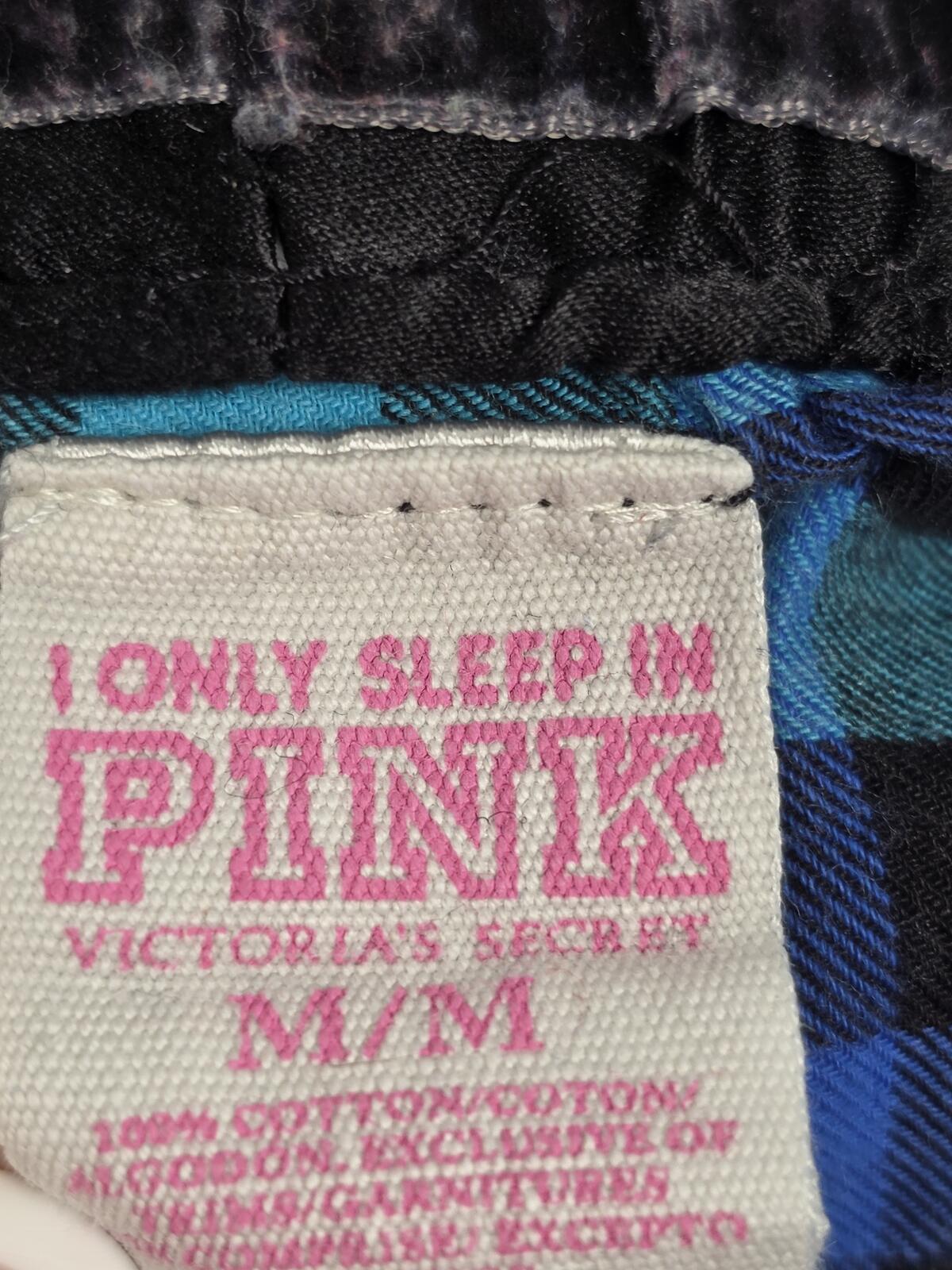 Victorias Secret BLING PINK VINTAGE Logo Diaper Butt Sleep Pants PJ Plaid MEDIUM