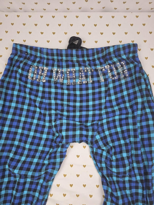 Victorias Secret BLING PINK VINTAGE Logo Diaper Butt Sleep Pants PJ Plaid MEDIUM