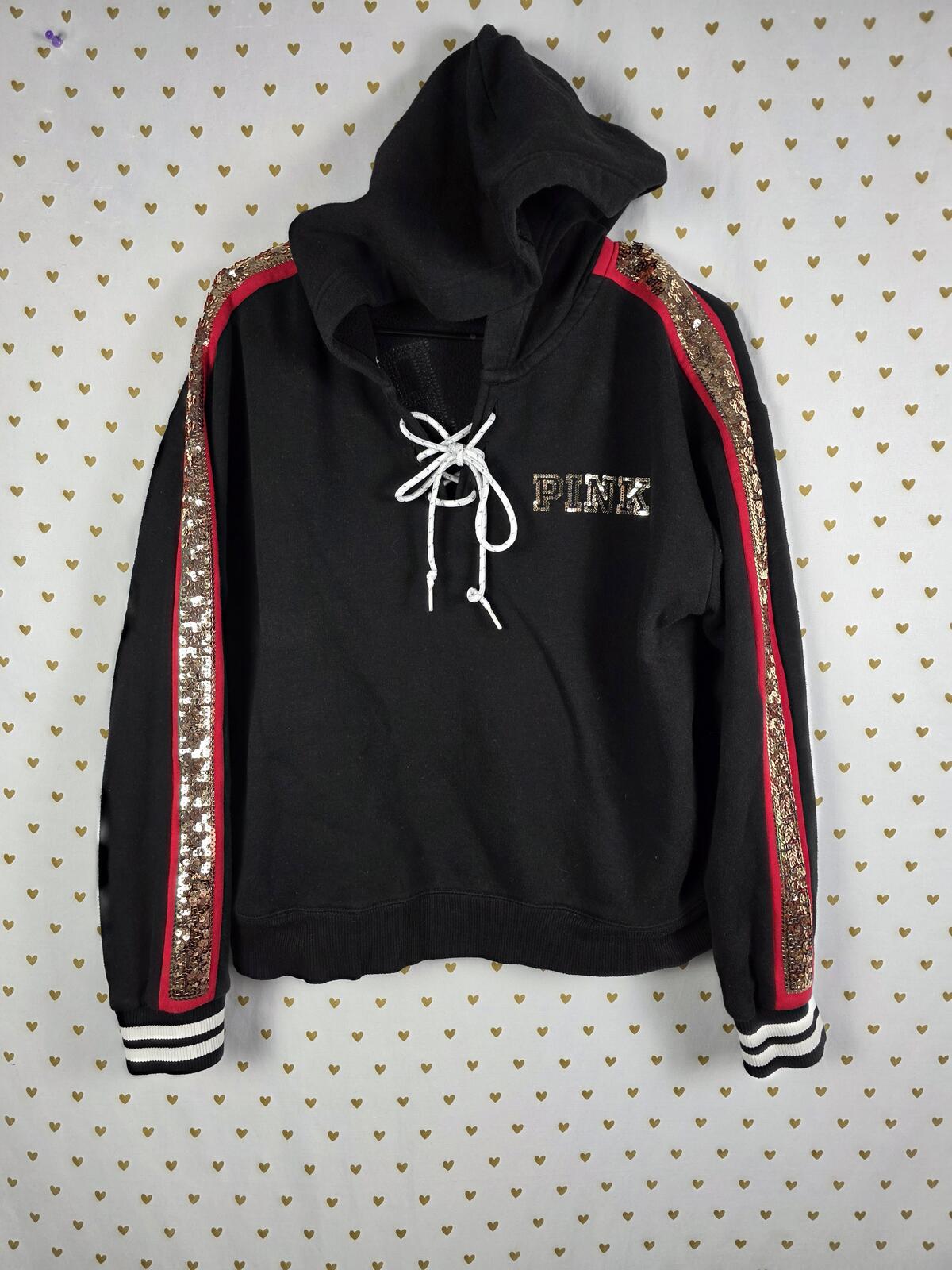 Victorias Secret Pink BLING Special Edition ROSE Sequined Hoodie Sweater MEDIUM