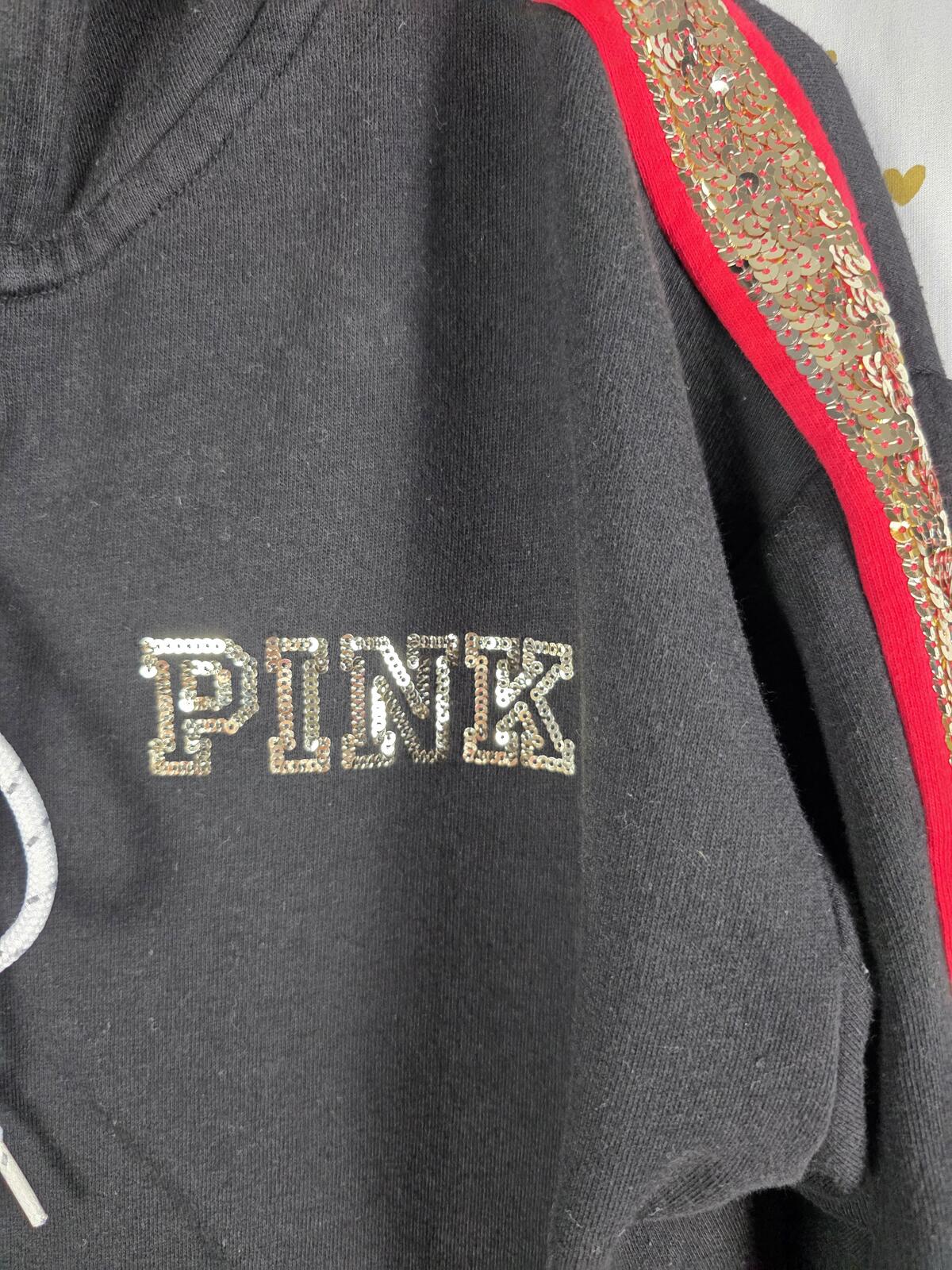 Victorias Secret Pink BLING Special Edition ROSE Sequined Hoodie Sweater MEDIUM
