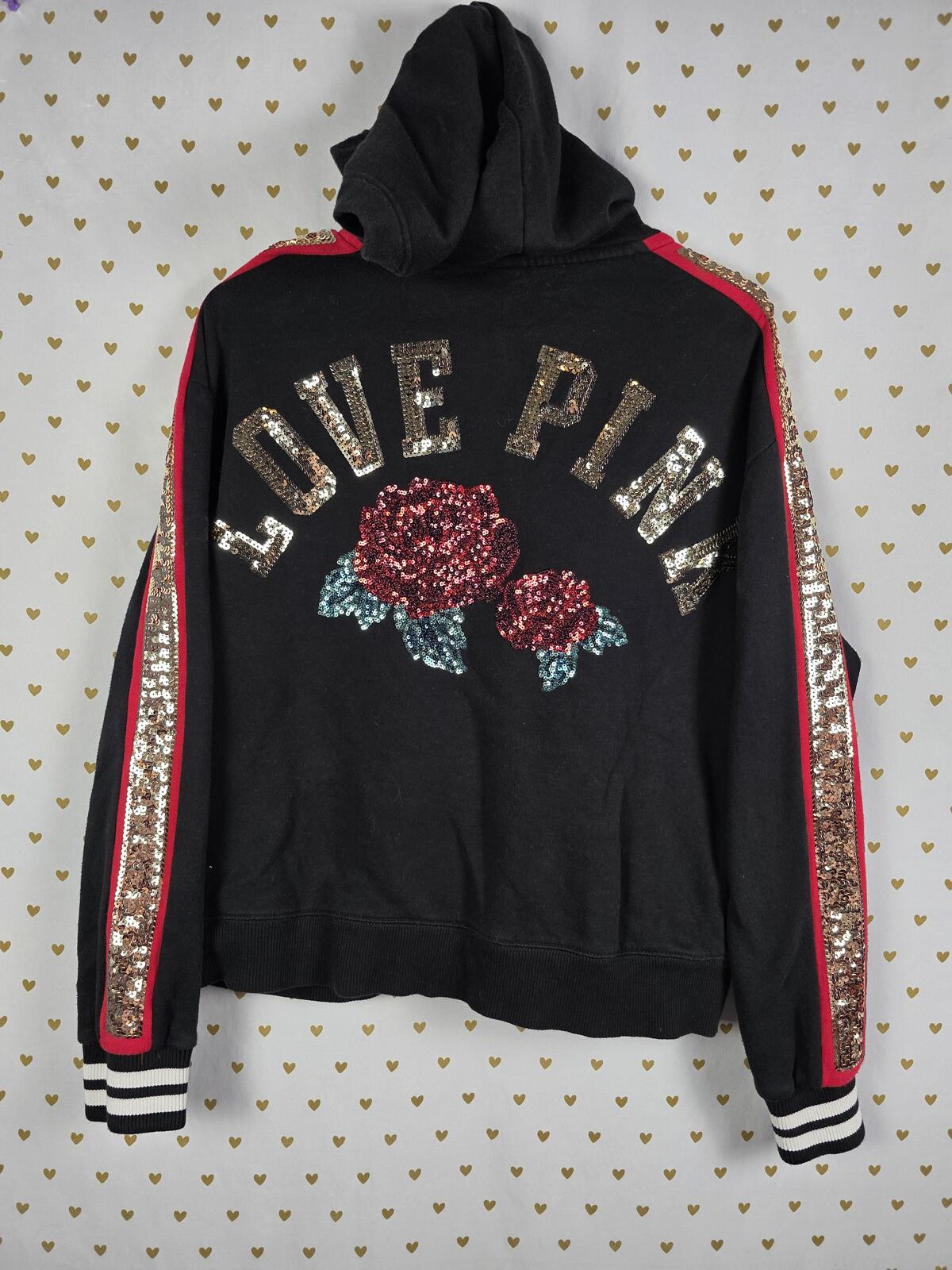 Victorias Secret Pink BLING Special Edition ROSE Sequined Hoodie Sweater MEDIUM
