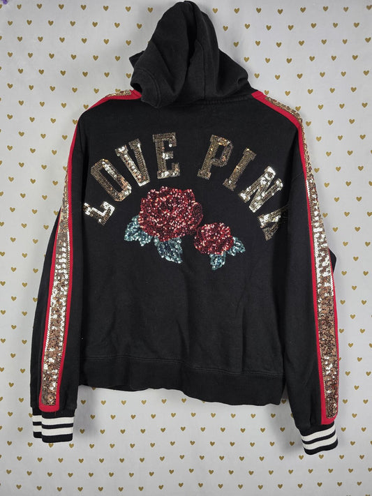 Victorias Secret Pink BLING Special Edition ROSE Sequined Hoodie Sweater MEDIUM