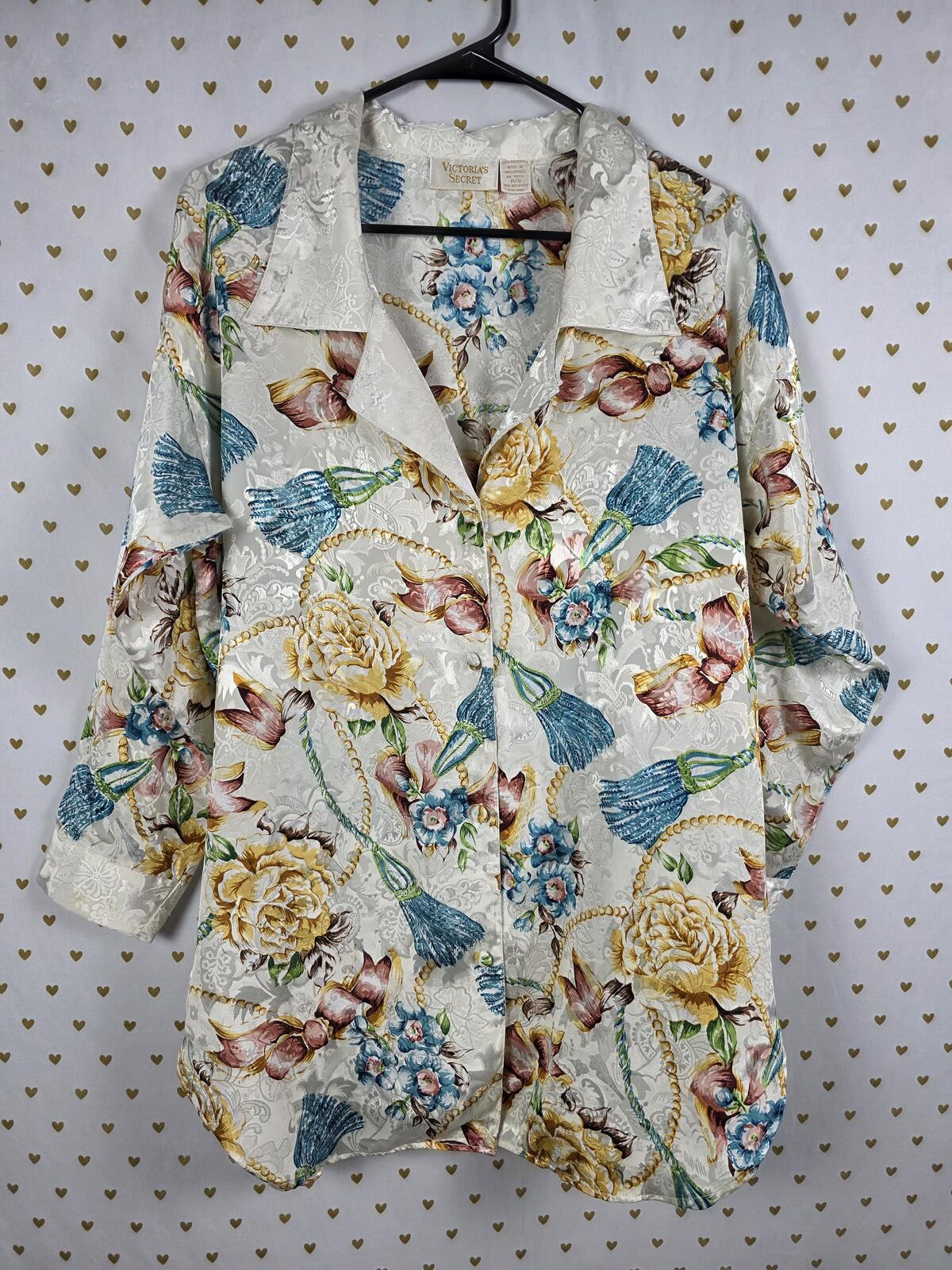 Victorias Secret VINTAGE Gold Label Button Up Night Shirt Nightgown SMALL