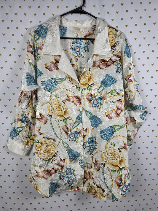 Victorias Secret VINTAGE Gold Label Button Up Night Shirt Nightgown SMALL