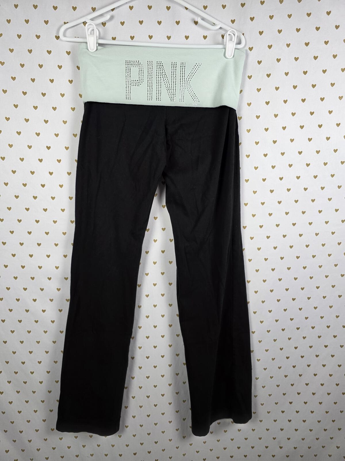 Victorias Secret PINK Bling Studded FLARE Yoga Pants FOLDOVER Medium Y2k