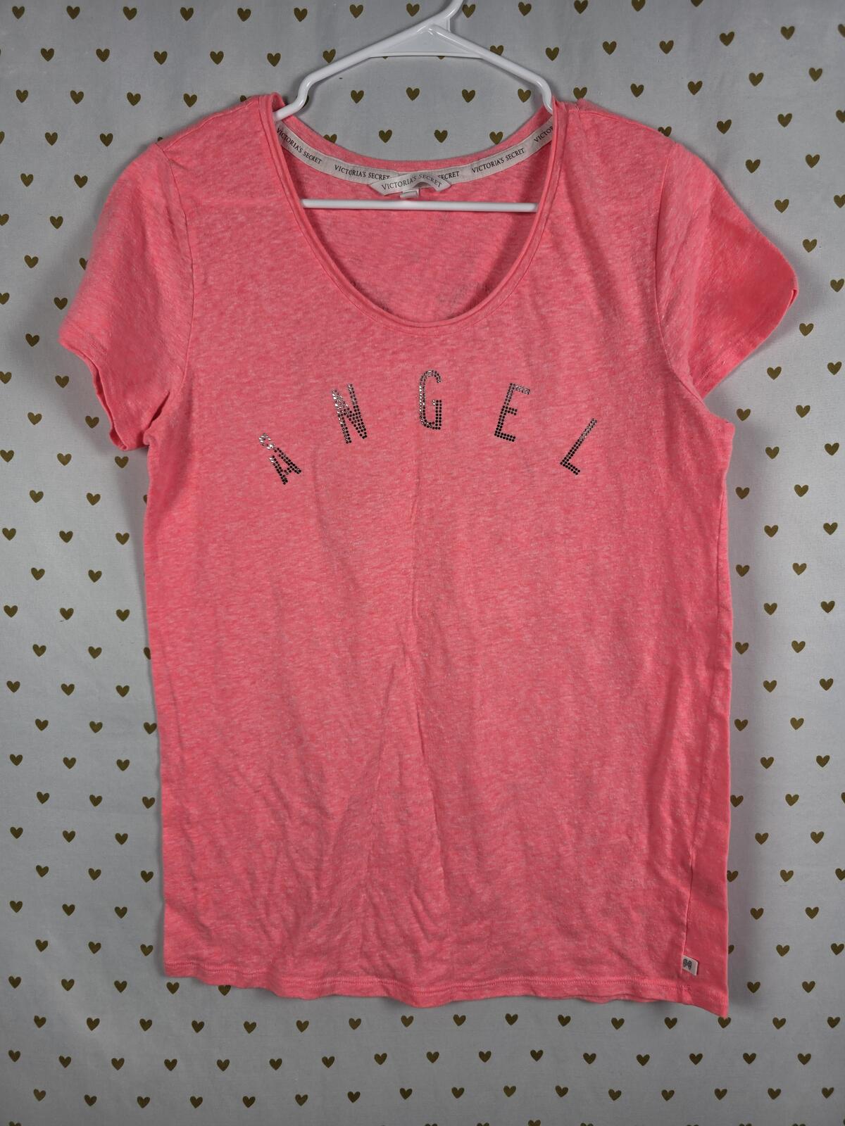 Victorias Secret ANGELS Small BLING WINGS Studded Tee Shirt Neon SMALL
