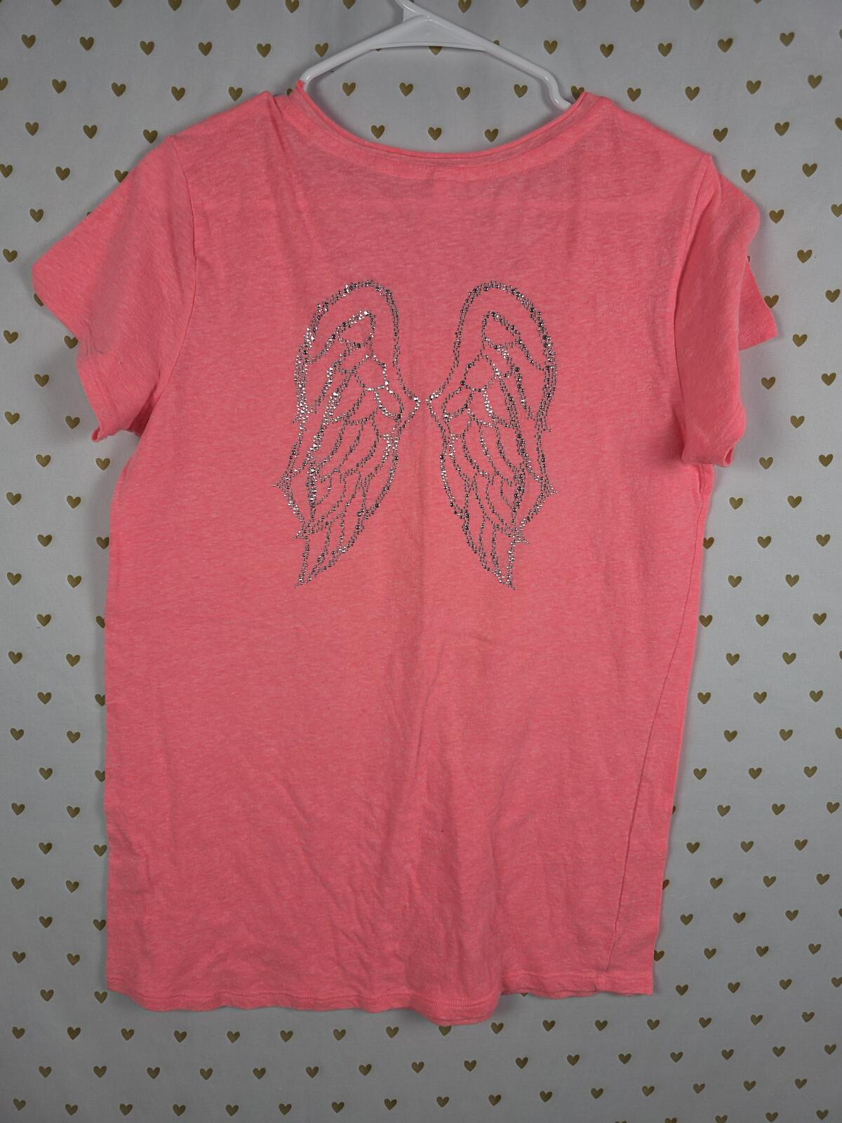 Victorias Secret ANGELS Small BLING WINGS Studded Tee Shirt Neon SMALL