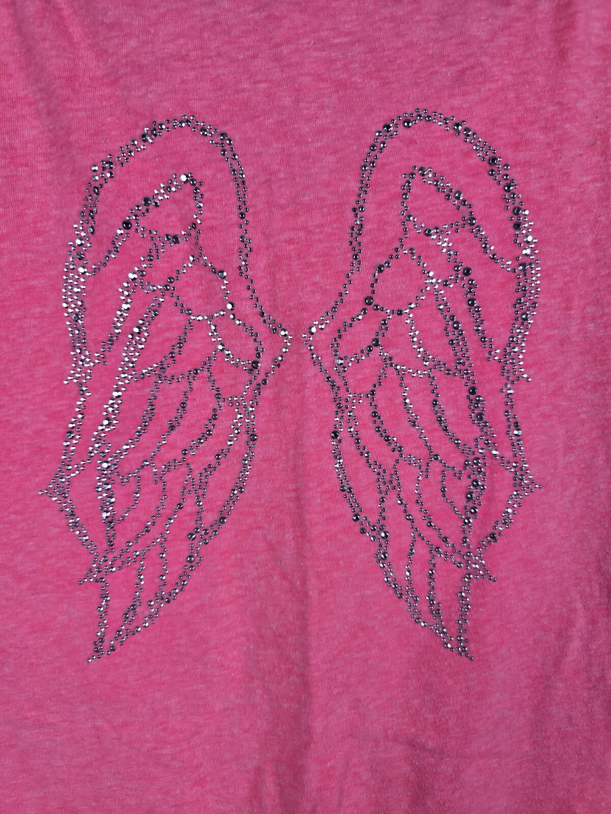 Victorias Secret ANGELS Small BLING WINGS Studded Tee Shirt Neon SMALL