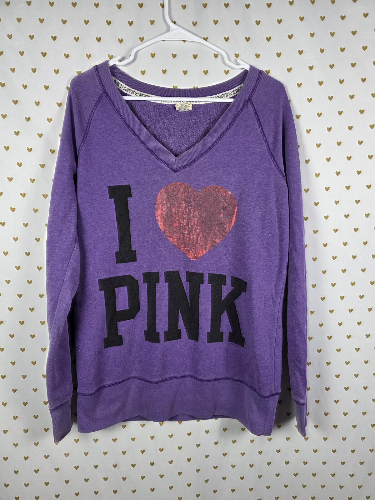 Victorias Secret Pink VINTAGE Heart V Neck Y2k Sweater Shirt MEDIUM