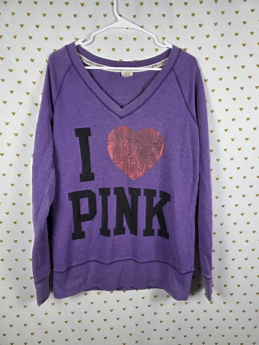 Victorias Secret Pink VINTAGE Heart V Neck Y2k Sweater Shirt MEDIUM