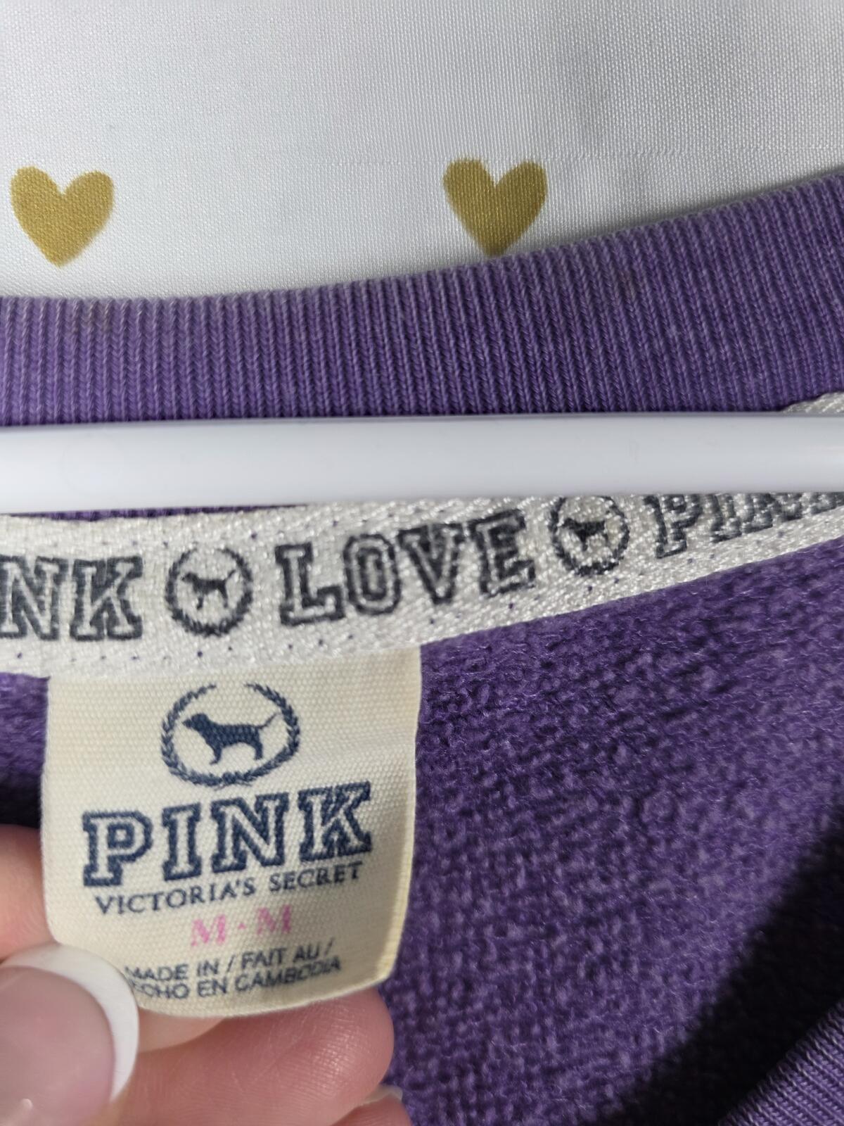Victorias Secret Pink VINTAGE Heart V Neck Y2k Sweater Shirt MEDIUM