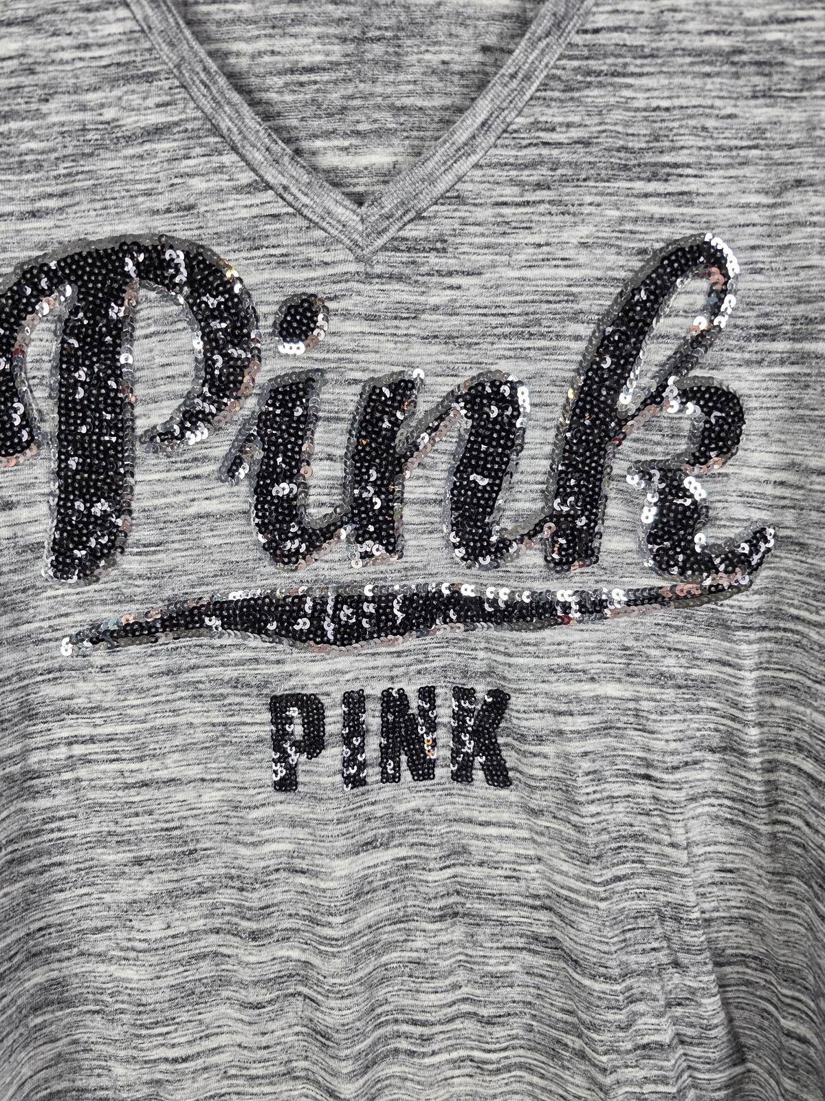 Victorias Secret PINK Colorblock Grey BLING Logo Tee Shirt XS