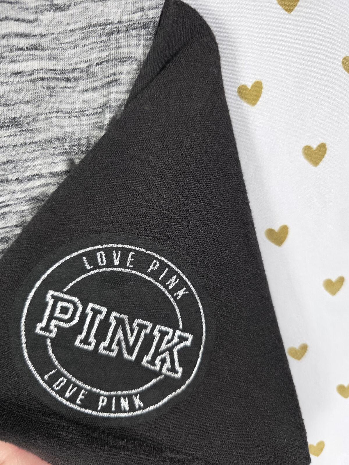 Victorias Secret PINK Colorblock Grey BLING Logo Tee Shirt XS