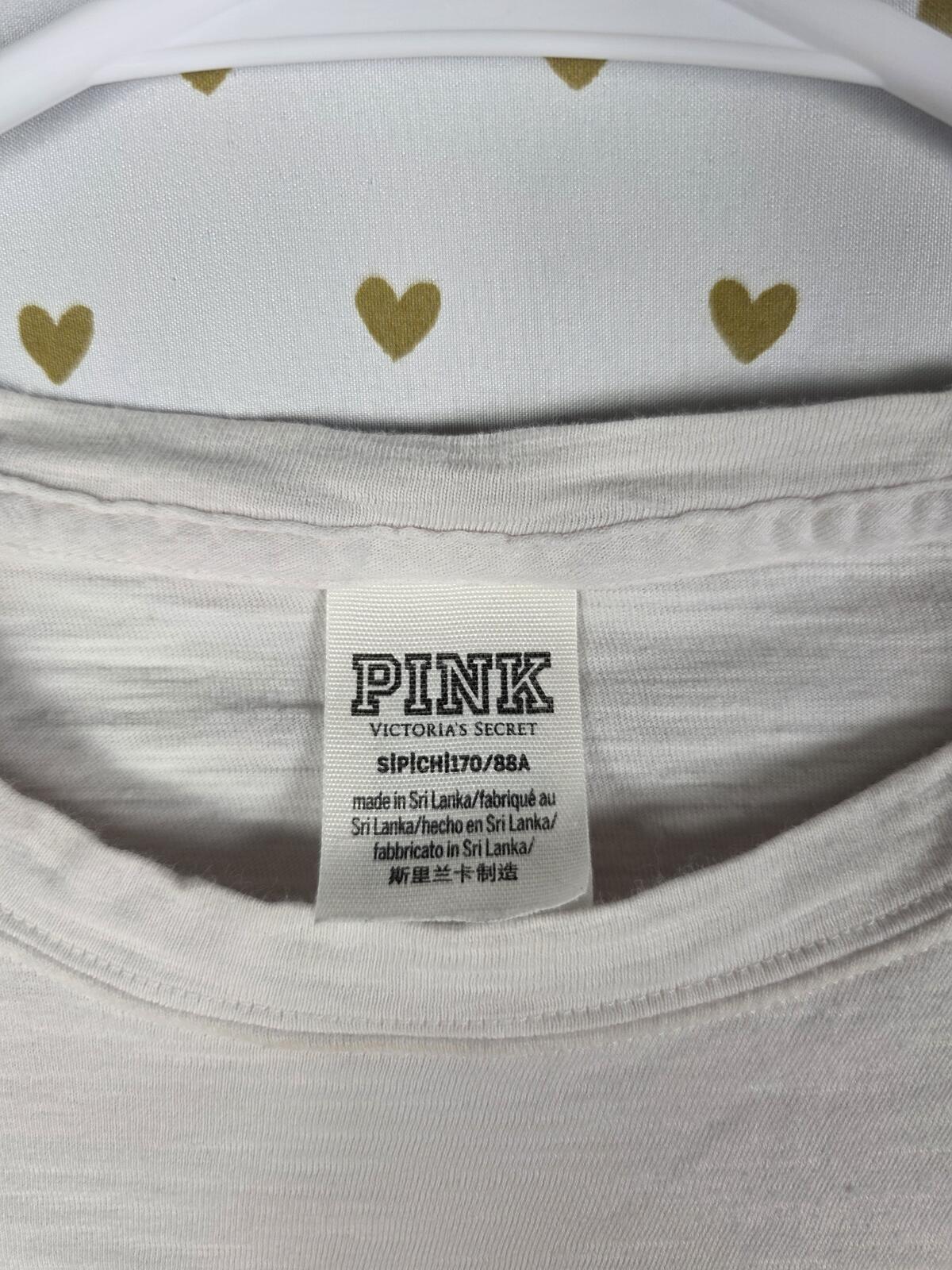 Victorias Secret PINK BLING Long Sleeve Sequined Tee Shirt Silver Logo SMALL