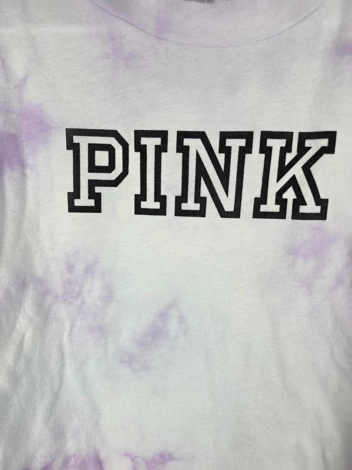 Victorias Secret PINK Tye Dye Long Sleeve Logo Cropped Tee shirt Purple SMALL