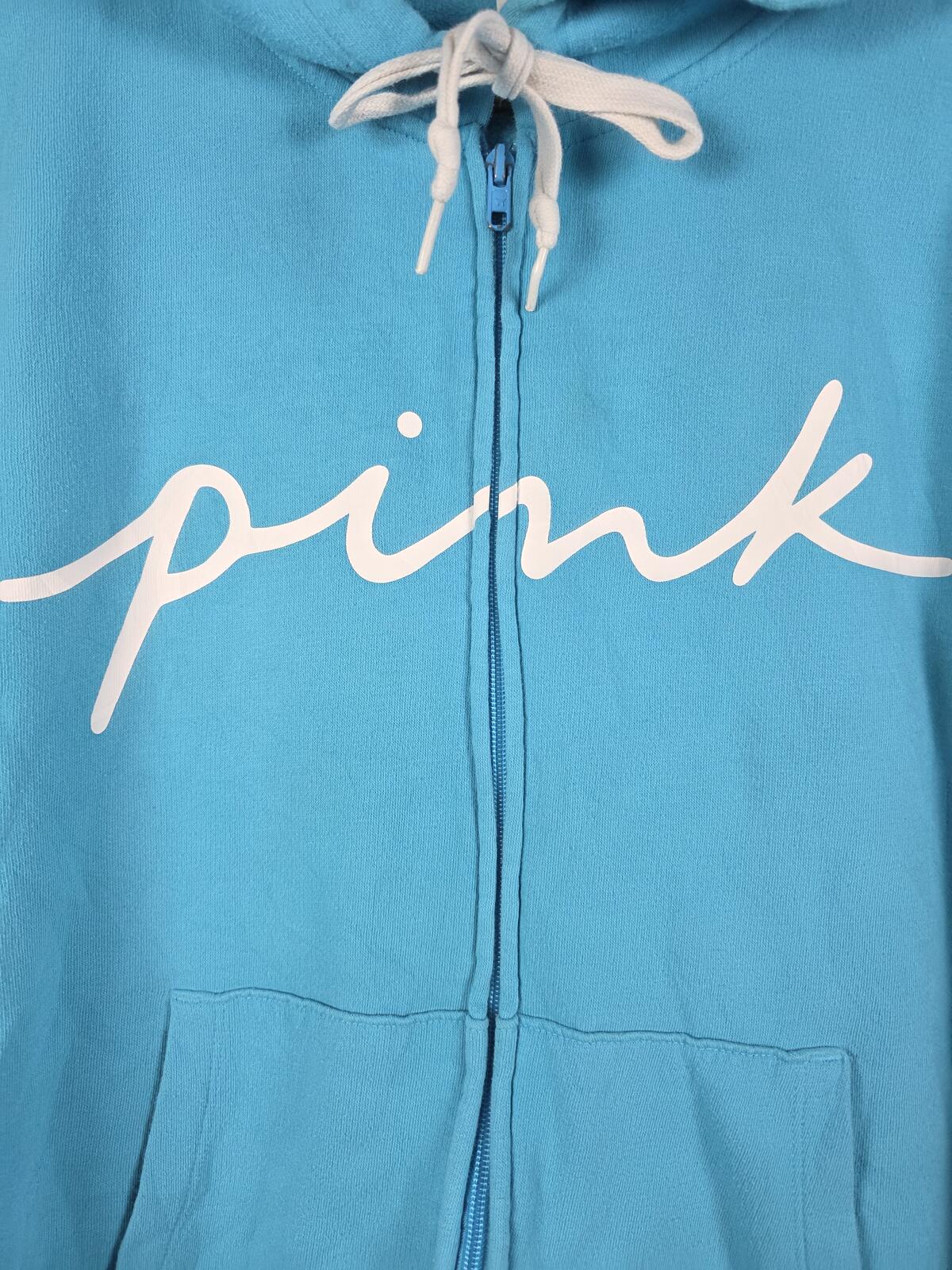 Victorias Secret Pink Light Blue Full Zip Hoodie Jacket Logo LARGE