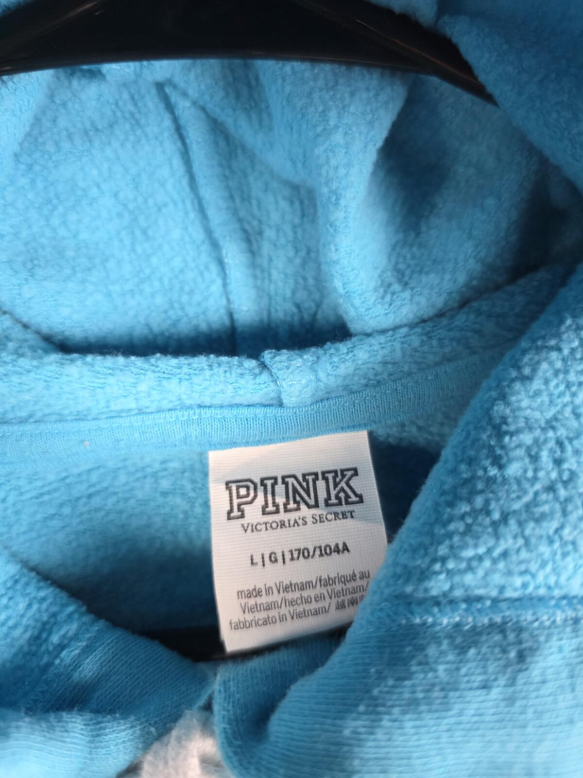 Victorias Secret Pink Light Blue Full Zip Hoodie Jacket Logo LARGE
