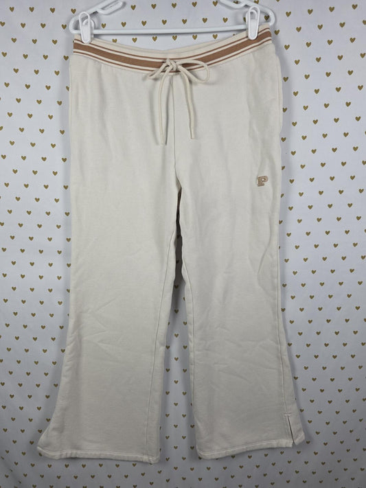 Victorias Secret PINK Cream Flared Sweatpants Sweats LARGE Logo pockets