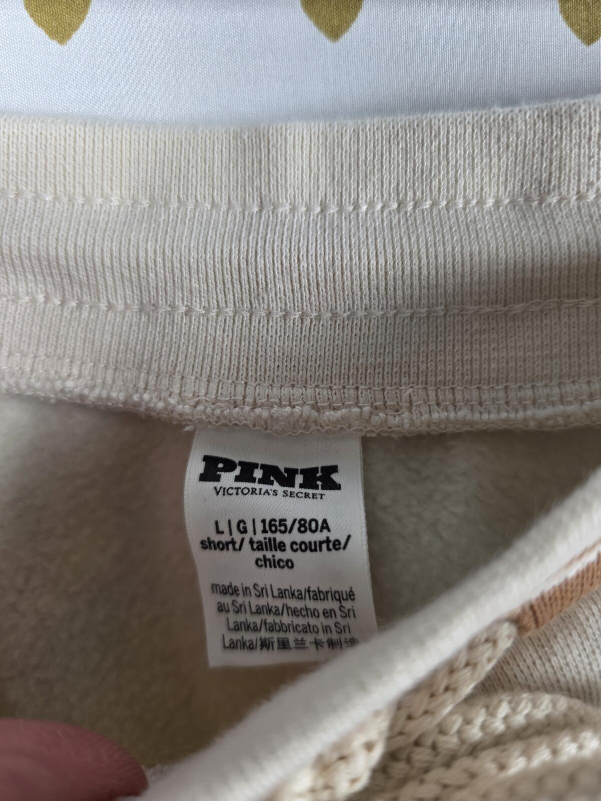 Victorias Secret PINK Cream Flared Sweatpants Sweats LARGE Logo pockets