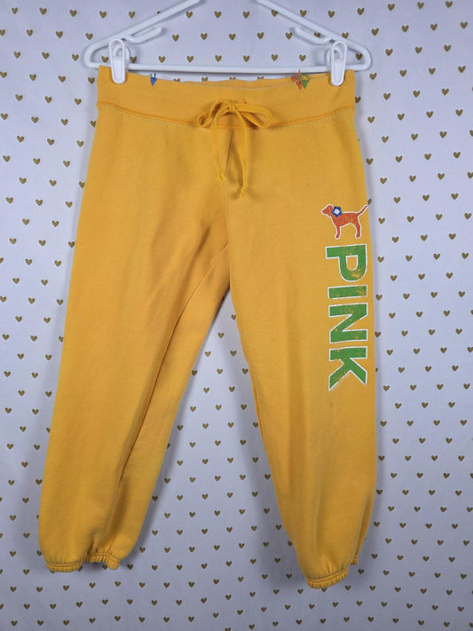 Victorias Secret PINK VINTAGE Embroidered Joggers Sweats Y2K Yellow XS