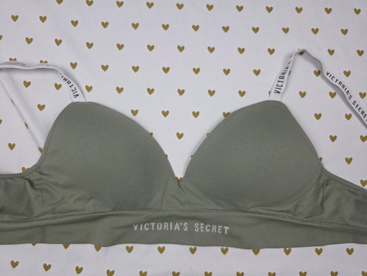 Victorias Secret Olive Green Supportive Logo Strap Bralette Bra Top LARGE